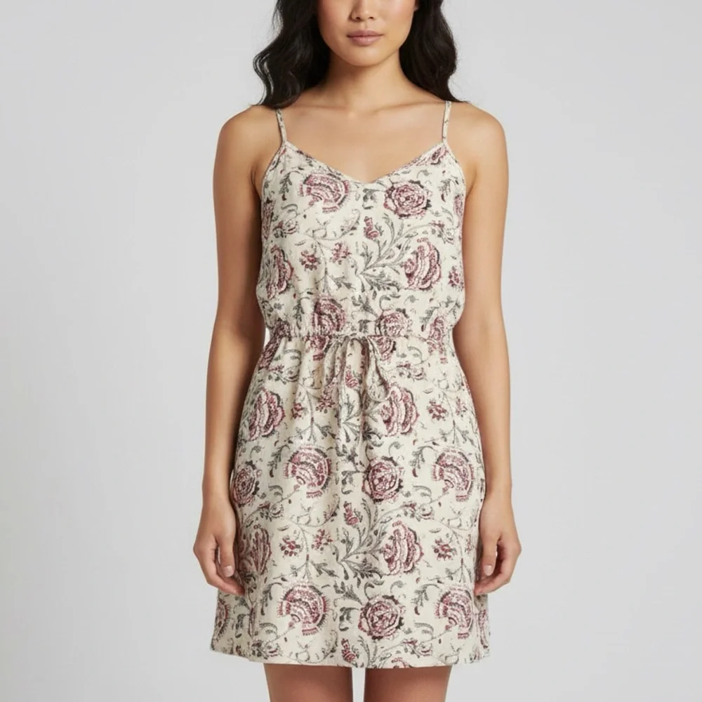 MADEWELL | Beige Floral Print Silk Sleeveless Dress Sz 8 - Picture 1 of 11